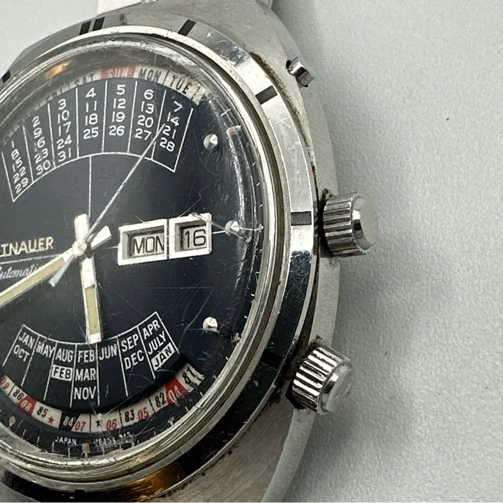 Wittnauer 2000 Stainless Steel Automatic Men's Watch W102 Blue Dial 1970s‎